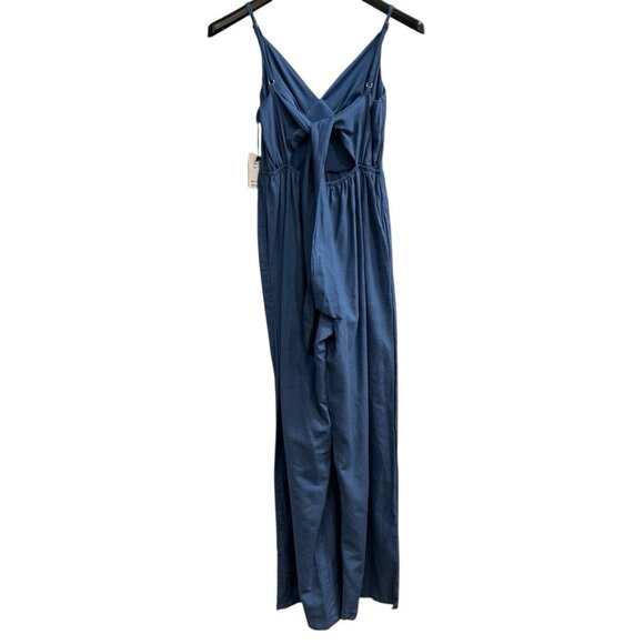 Japna Jumpsuit Womens S Blue‎ Linen Blend Wide Leg Tie Open Back Coastal Beachy - Picture 1 of 11